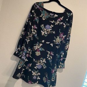 LOFT Black Floral Long Sleeve Dress